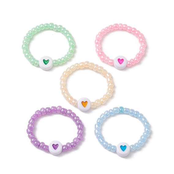 Акриловые плоские круглые кольца на палец с сердцем, кольцо из стеклянных бусин для женщин