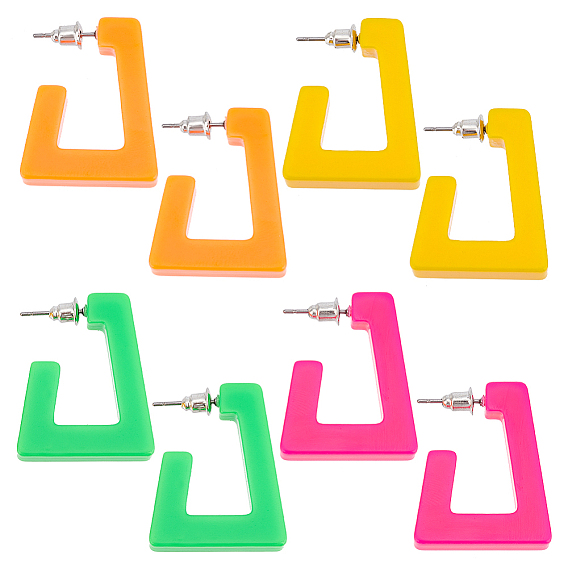 4 пары 4 цветные акриловые трапециевидные серьги-гвоздики с 304 штифтами из нержавеющей стали, полукруглые серьги для женщин