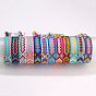 Bohemian Ethnic Handmade Tassel Bracelet with Embroidered Colorful Geometric Pattern - Adjustable