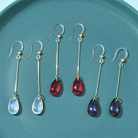 Гальванопокрытие 304 серьги-подвески из нержавеющей стали и смолы, слеза, золотые