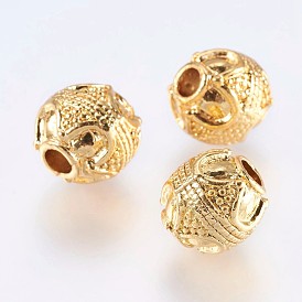 Alloy Beads, Real 18K Gold Plated, Round