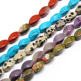 Perles naturelles et synthétiques pierres précieuses brins, torsion, 12x6x6mm, Trou: 1mm, Environ 33 pcs/chapelet, 15.74 pouce
