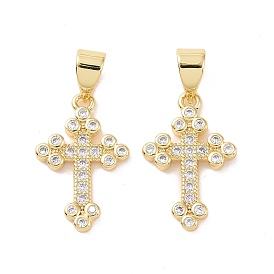 Rack Plating Brass Micro Pave Clear Cubic Zirconia Charms, with Jump Ring, Long-Lasting Plated, Cadmium Free & Lead Free, Cross