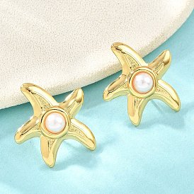 304 серьги-гвоздики из нержавеющей стали в форме морской звезды, с абс пластмассовой имитационной жемчужиной
