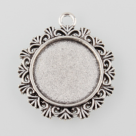 Tibetan Style Alloy Flower Pendant Cabochon Settings, Cadmium Free & Lead Free, Tray: 20mm, 34x29.5x2mm, Hole: 2.5mm about 303pcs/1000g