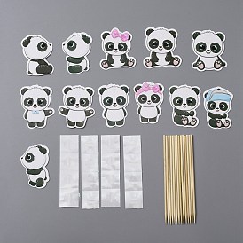 DIY Paper Panda Cake Topper Set, Cake Insert Card, with Bamboo Rod and Stickers, for Party Cake Decoration