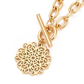 304 Stainless Steel Flower Clasp Pendant Necklace for Women