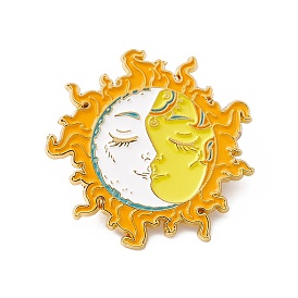 Sun with Moon Enamel Pin, Golden Brass Brooch for Backpack Clothes