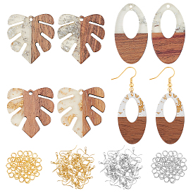 Olycraft DIY Dangle Earring Making Kits, Including Resin & Walnut Wood Pendants, Brass Earring Hooks & Jump Rings