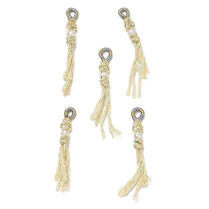 Round Pearl Tassel Big Pendants, Brass Gourd Charms with Fringe Cotton Cord