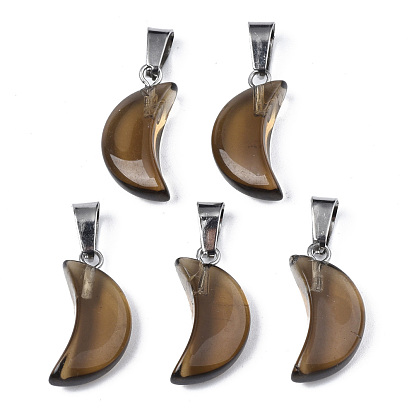 Transparent Spray Painted Glass Pendants, with Platinum Plated Brass Bails, Moon Charms