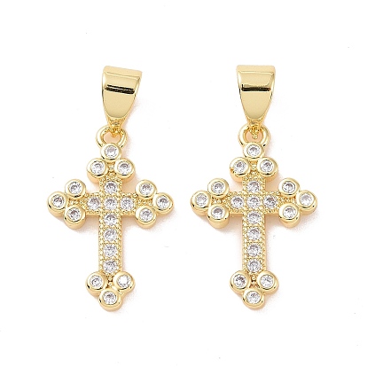 Placage de crémaillère en laiton micro pavé breloques en zircone cubique claire, avec anneau de saut, plaqué longue durée, sans cadmium et sans plomb, croix