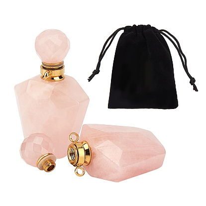 Faceted Natural Gemstone Openable Perfume Bottle Pendants, Essential Oil Bottles, with 304 Stainless Steel Findings and Velvet Pouches