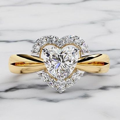 Micro aleación allanan los anillos de dedo de óxido de circonio cúbico, corazón, dorado