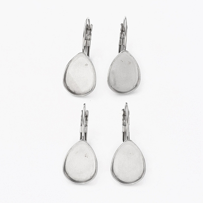 304 Stainless Steel Leverback Earring Findings, with Teardrop Setting for Cabochon
