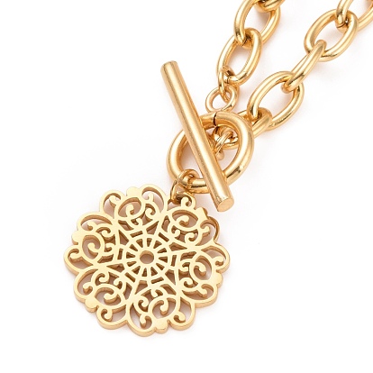 304 Stainless Steel Flower Clasp Pendant Necklace for Women