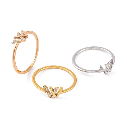 PVD-покрытие, вакуумное напыление 304 Кольцо из нержавеющей стали с буквой W для женщин, с кубического циркония