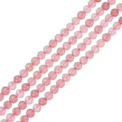 2 нити из натуральных бусин из клубничного кварца, граненые, круглые