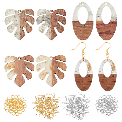 DIY Dangle Earring Making Kits, Including Resin & Walnut Wood Pendants, Brass Earring Hooks & Jump Rings