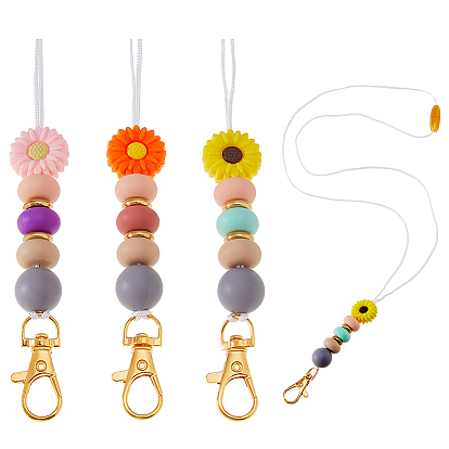 3шт. силиконовая ромашка и нейлоновая нить шнурок, с поворотными застежками, для держателя удостоверения личности