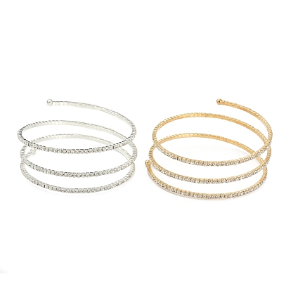 Iron Alloy Rhinestone Multilayer Bangles, Three Loops, End with Immovable Beads