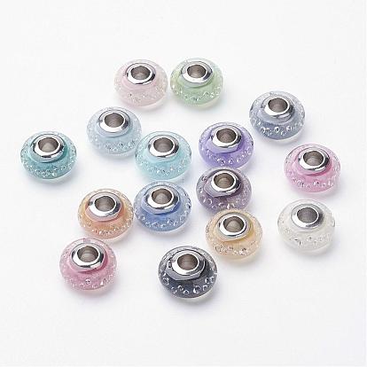 304 европейская бусина из нержавеющей стали, с кубического циркония и эмали, рондель, бусины с большим отверстием