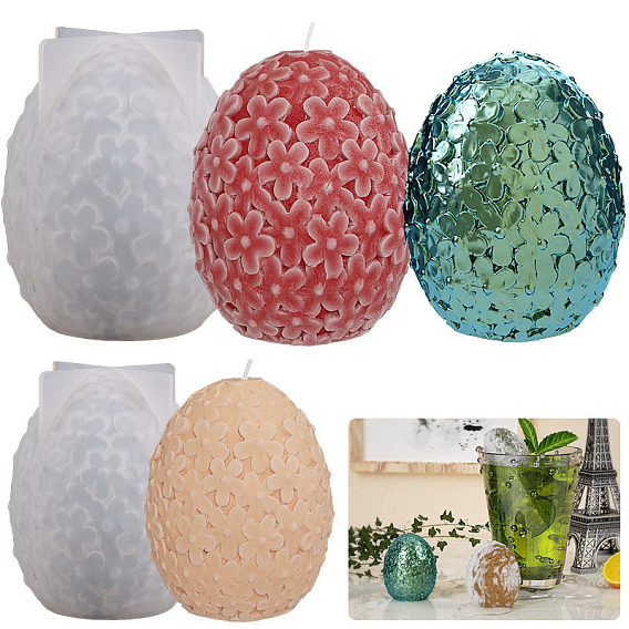 DIY Silicone Plumeria Flower Pattern Egg Candle Molds, for Scented Candle Making