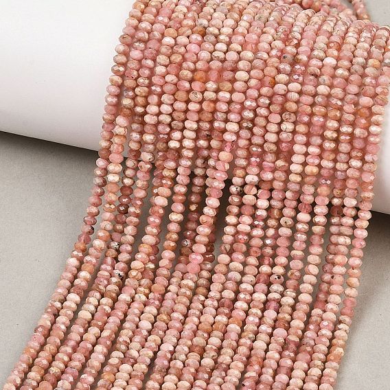 Натуральные бусины из родонита, граненые, рондель