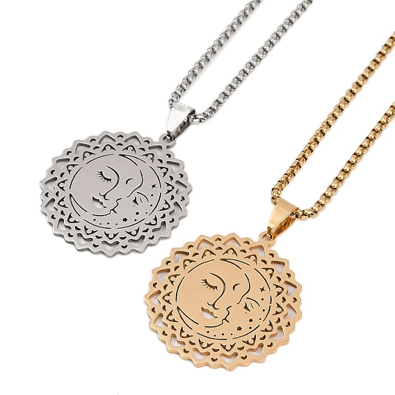 201 ожерелья из нержавеющей стали с полыми лунными звездами и цветами для женщин