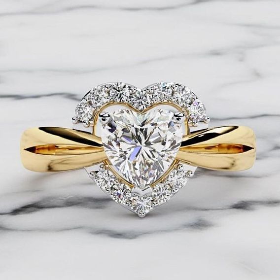 Alloy Micro Pave Cubic Zirconia Finger Rings, Heart, Golden
