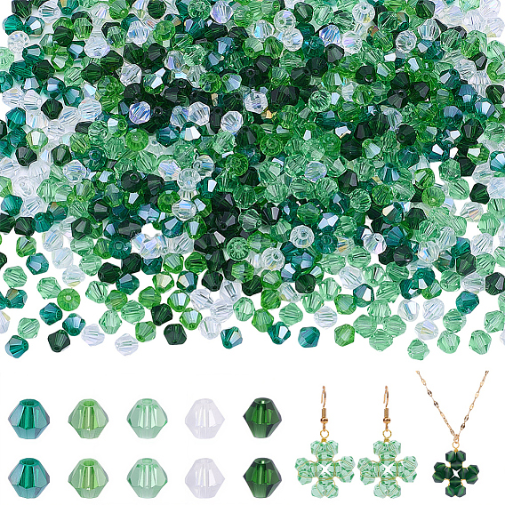 15 Strands 5 Styles Transparent Glass Beads Strands, Faceted, Bicone
