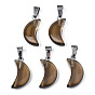 Transparent Spray Painted Glass Pendants, with Platinum Plated Brass Bails, Moon Charms