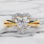 Alloy Micro Pave Cubic Zirconia Finger Rings, Heart, Golden