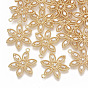 Brass Micro Pave Cubic Zirconia Pendants, Nickel Free, Flower, Clear