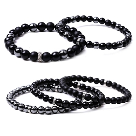 Natural Mixed Gemstone Beaded Stretch Bracelets for Men, Round