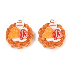 Кулон с имитацией еды из смолы, клубнично-апельсиновый торт-шарм, с железной платиной петлей