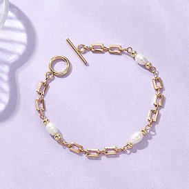 Браслеты из латунных цепей для женщин, с бисером пресноводного жемчуга, с Переключить застежками
