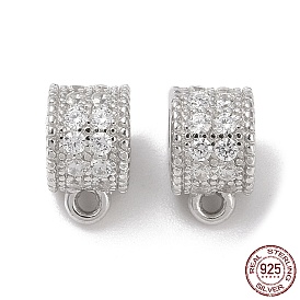 Rhodium Plated 925 Sterling Silver Tube Bails, Column Bead Bails with Cubic Zirconia