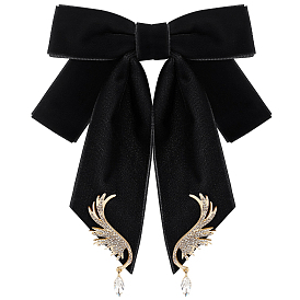 Polyester Ribbon Bowknot Brooch, Rhinestone Neck Tie Lapel Pin for Women