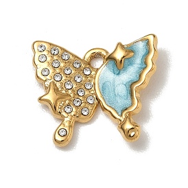 304 Stainless Steel Enamel Pendants, Butterfly Charms, with Rhinestone