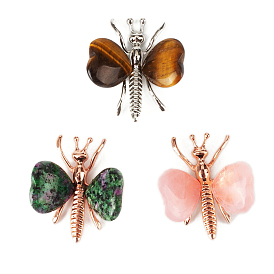 Natural Mixed Stone Butterfly Display Decorations with Alloy Findings, Figurine Home Decoration, Reiki Energy Stone for Healing