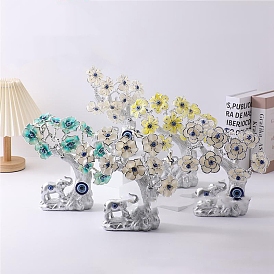 Blue Evil Eye Tree & Elephant Resin Figurines, for Home Office Desktop Feng Shui Decoration