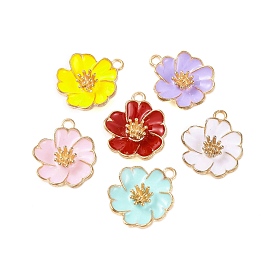 Light Gold Plated Alloy Enamel Pendants, Cadmium Free & Lead Free, Flower Charm