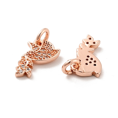 Pigeon with Leaf Brass Micro Pave Clear Cubic Zirconia Charms, with Jump Rings, Cadmium Free & Lead Free