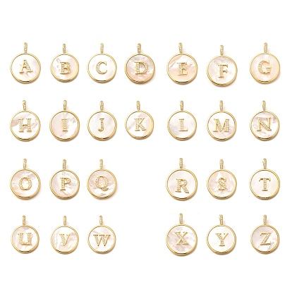 Подвески из латуни с микропаве, прозрачные кубические цирконии с ракушкой, подвески с буквой az~z, долговечный, без свинца и без кадмия