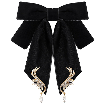 Polyester Ribbon Bowknot Brooch, Rhinestone Neck Tie Lapel Pin for Women