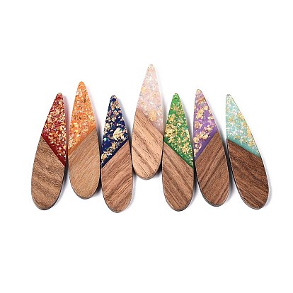 Подвески из непрозрачной смолы и орехового дерева, слезинки, с блестящей пудрой и золотой фольгой