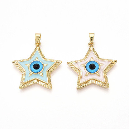 Латунь эмаль подвески, без кадмия и без свинца, звезда с чарами от сглаза, со стеклом, реальный 18 k позолоченный