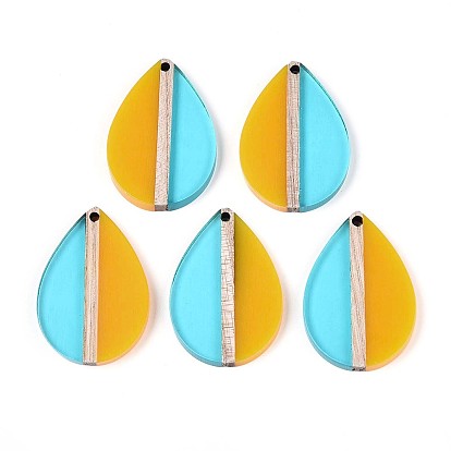 Подвески из прозрачной смолы и дерева, слеза, два тона