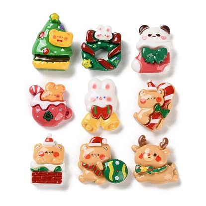 Кабошоны из непрозрачной смолы с рождественской тематикой, для изготовления ювелирных изделий